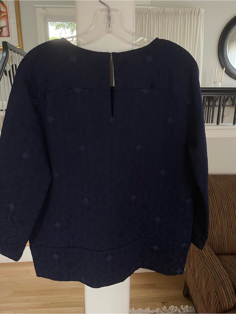 LN J. Crew Navy Textured Keyhole Back boxy Long-Sleeve Tunic
